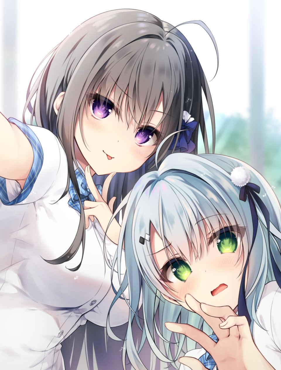 Amamiya_Kyouka Hyoudou_Azusa 原创 柚子奈ひよ 呆毛 黑发 青发 脸红